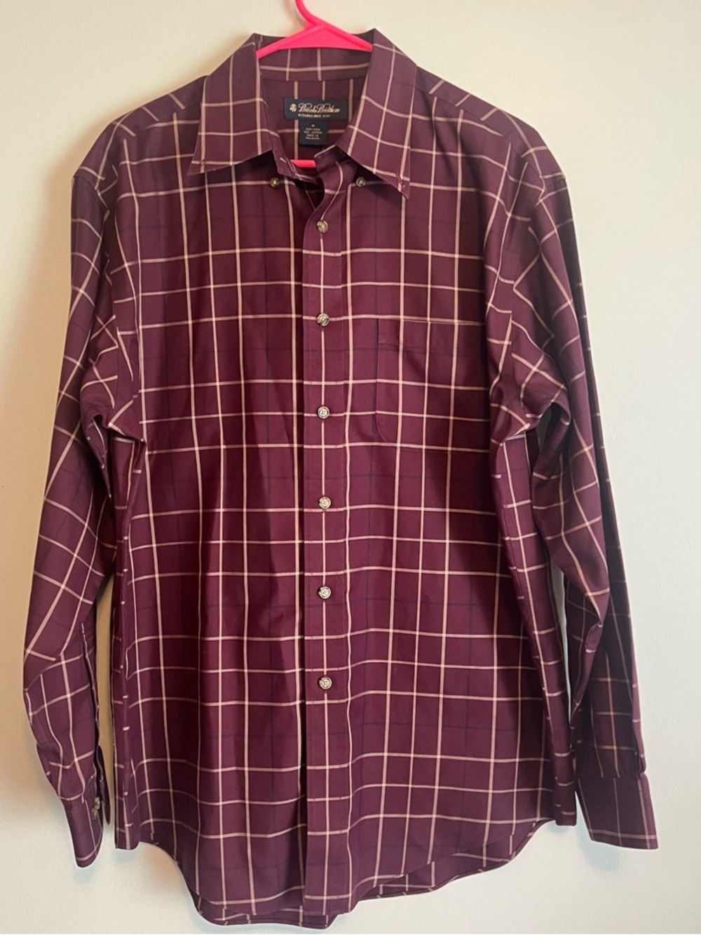 Brooks Brothers Burgundy Windowpane Long-Sleeve Dress Shirt